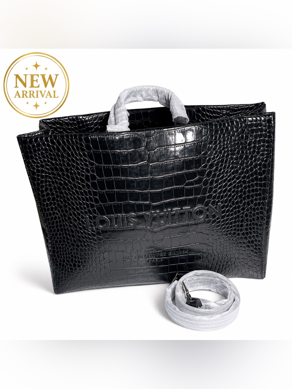 🖤 Black Croc-Embossed Oversized Tote + Shoulder Strap 🖤